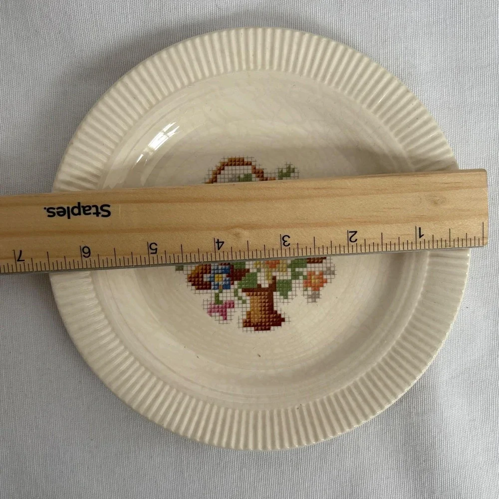 Salem China‎ Co Basket Cross Stitch Vintage 4pc Set Handled Plate Bowls Cream
